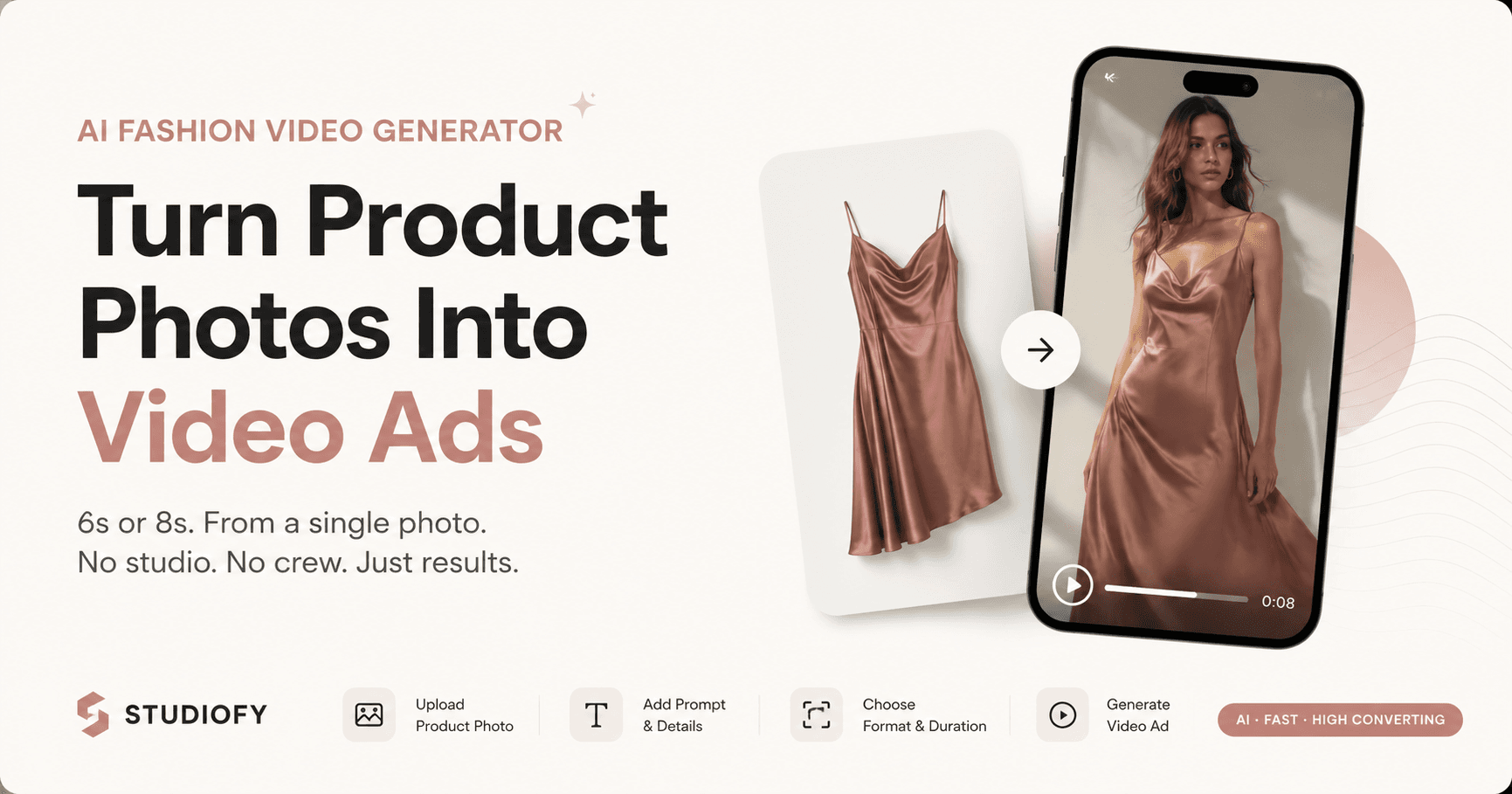 AI Fashion Video Generator 2026 — Turn Product Photos Into Video Ads — Studiofy