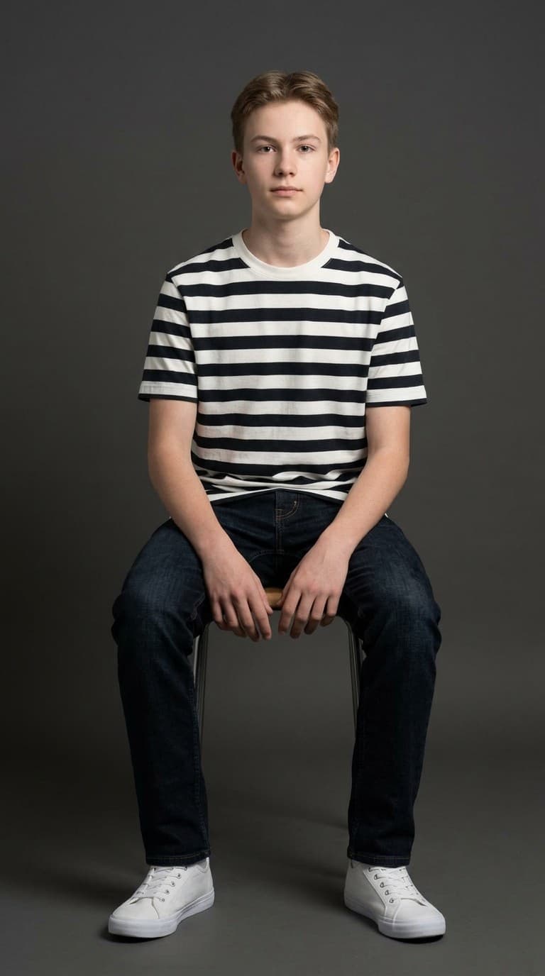 AI fashion model — striped tee editorial
